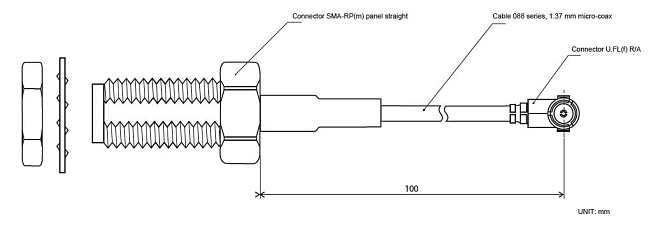 RF cable adaptor U.FL(f) to SMA-RP(pin m)panel H8, LP-088 10 cm